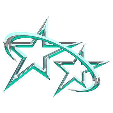 Chrome metallic stars with teal accents and orbit ring 