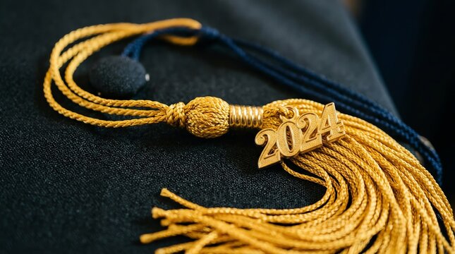 Close-up of a Graduation Cap Tassel with the Year 2024 Charm