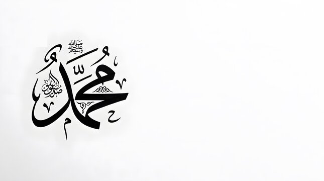 Islamic Calligraphy of Prophet Muhammad Name in Black Ink.