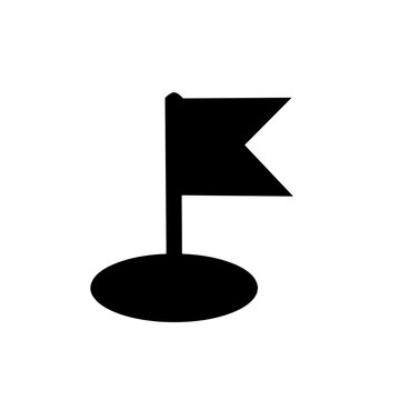 A black location marker flag icon featuring a minimalist silhouette design against a white background.