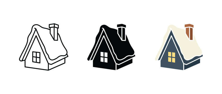 Snow Covered House Vector Icon for Winter Cabin and Holiday Design