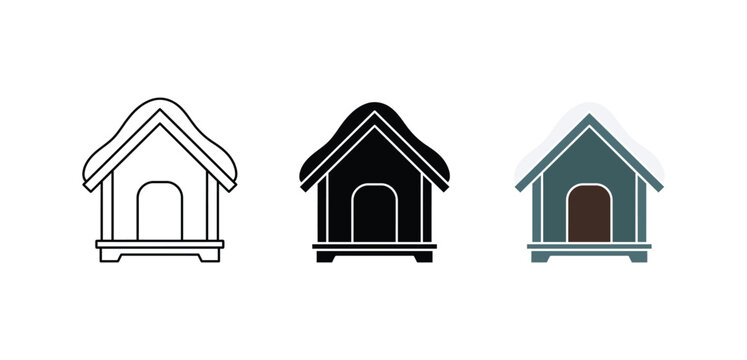 Doghouse Icon Set With Winter Roof Variations For Pet Shelter Design
