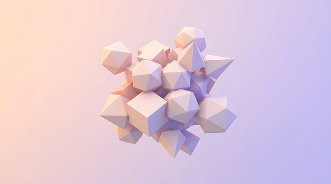 Cluster of floating geometric 3D shapes on a soft gradient background