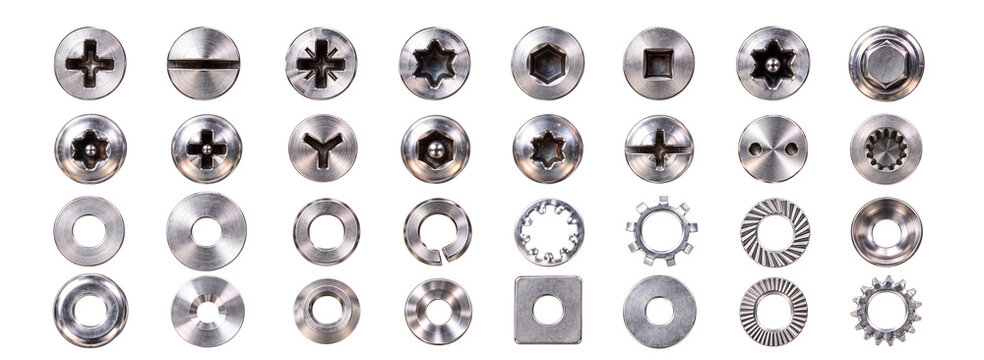 Metal Fastener Drive Heads and Washer Types Isolated Resource Set