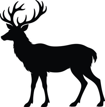 Deer Silhouette Vector Illustration, Wild Mammal with Antlers, Stag and Elk Wildlife Symbol for Nature, Hunting, Christmas, Outdoor and Rustic Design