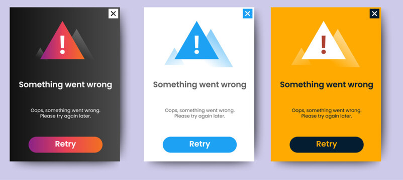 Error warning pop up design set design. warning notification pop up banner UI. vector