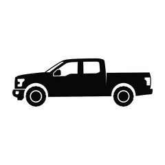 Obraz premium Black silhouette of a modern pickup truck side view isolated on white background