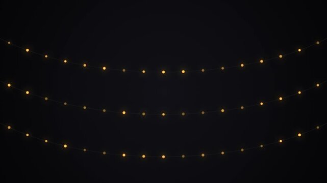 Golden string lights arranged in parallel lines against dark night sky for festive event decoration