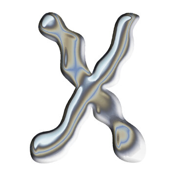 Stylized 3D letter X with liquid chrome texture and metallic reflections