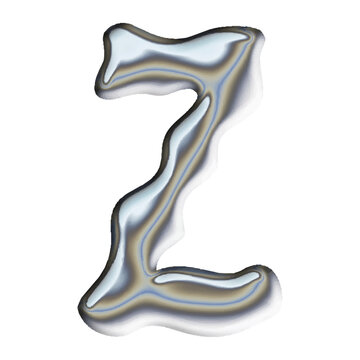 3D Liquid Metal Chrome Letter Z Distorted Futuristic Alphabet Illustration