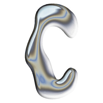 3D Metallic Liquid Letter C with Holographic Texture and Chrome Finish