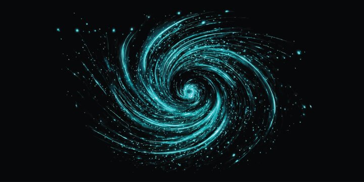 Swirling blue galaxy light vortex with light particles deep space digital art milky way spiral galaxy black background science fiction glowing nebula abstract art cosmic energy abstract