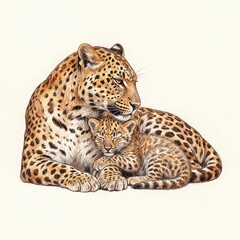 Fototapeta premium Illustration of a wild animal mother and her adorable baby, Tender Moments Between Mother and Cub in CGI Style