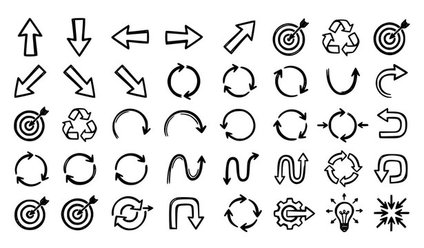 Hand Drawn Arrow Business Doodle Vector Set for Direction Growth and Marketing