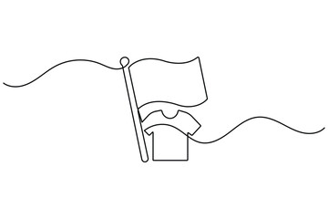 Obraz premium Tshirt line art continuous single line drawing with flag editable stroke minimal outline vector illustration