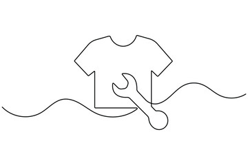 Obraz premium Tshirt line art continuous single line drawing with wrench editable stroke minimal outline vector illustration