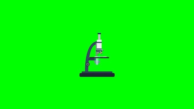 Animated microscope icon on green screen background