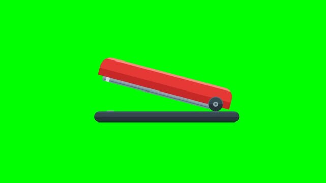 Red office stapler animation on green screen background