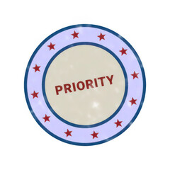 Fototapeta premium Priority badge with red and blue border and white center text isolated on transparent background