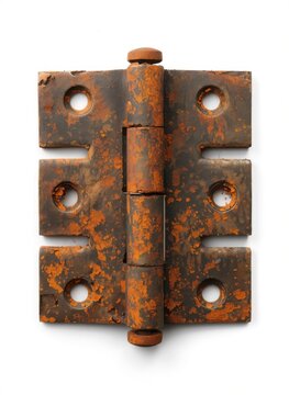 Heavily rusted metal hinge with chipped edges