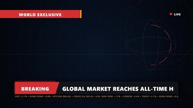 Breaking news broadcast lower third graphic template with digital film overlay interface screen for television video production
