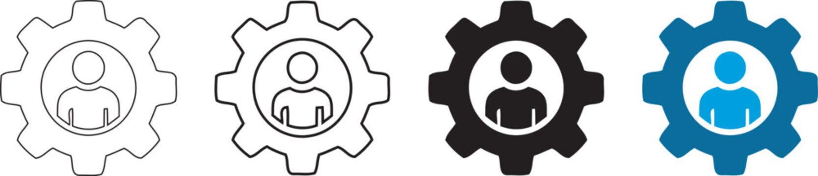 Silhouette person icon inside gear wheel set