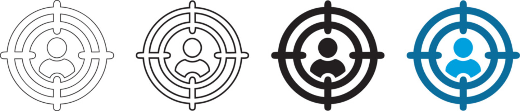 Silhouette person icons with crosshair target designs