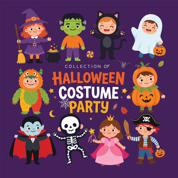 Cute Children Wearing Spooky Halloween Party Costumes