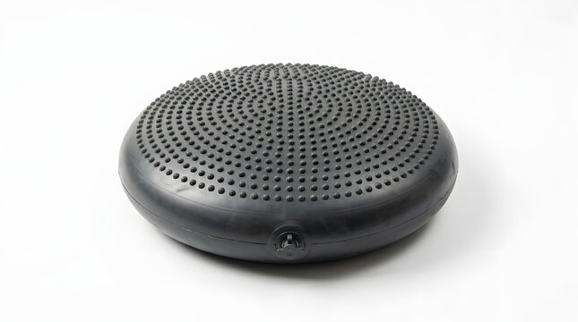 Black inflatable balance cushion for fitness and rehabilitation.