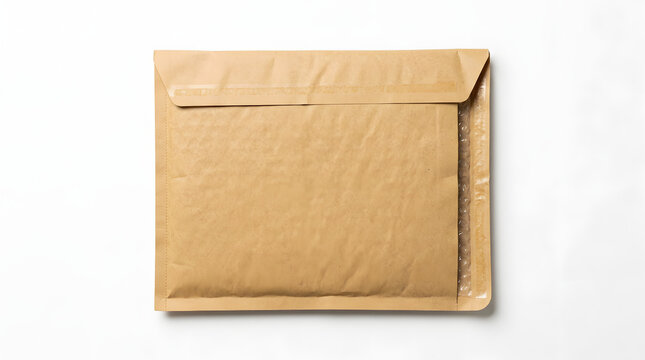 Top view of a brown kraft padded bubble mailer envelope on white background.