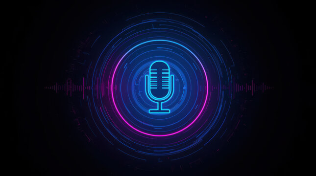 Neon microphone sound wave illustration
