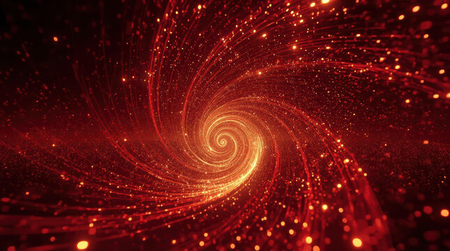 Futuristic red vortex particle spiral with glowing light