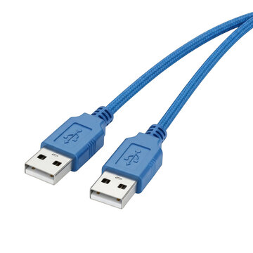 Blue usb cable connector for computer data transfer isolated on transparent background