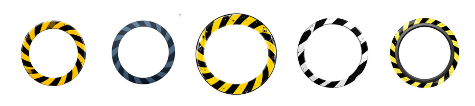 A hazard striped circular frame with a stylized, almost organic-looking warning ring border.
