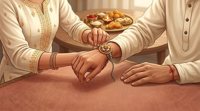 Sister Tying Rakhi on Brother s Wrist During Raksha Bandhan Festival