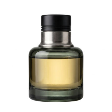 Premium amber perfume bottle with metal neck and black cap fragrance bottle luxury perfume cosmetic bottle scent bottle glass perfume packaging beauty product as transparent cutout