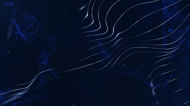 Elegant blue abstract motion background featuring flowing light waves, glowing particles, and smooth dynamic lines. Perfect for luxury presentations, technology backgrounds, corporate videos