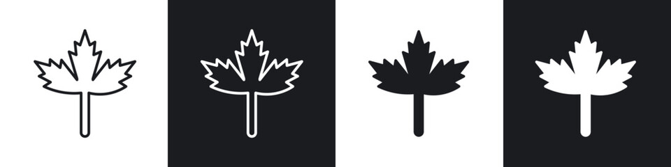 Fototapeta premium Autumn leaf canadian icon flat outline in black