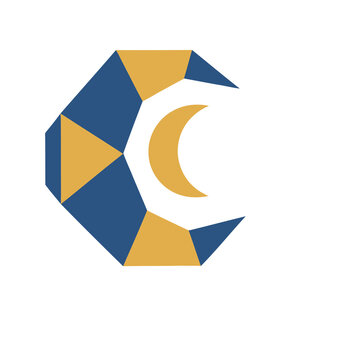 Geometric crescent moon and abstract shape