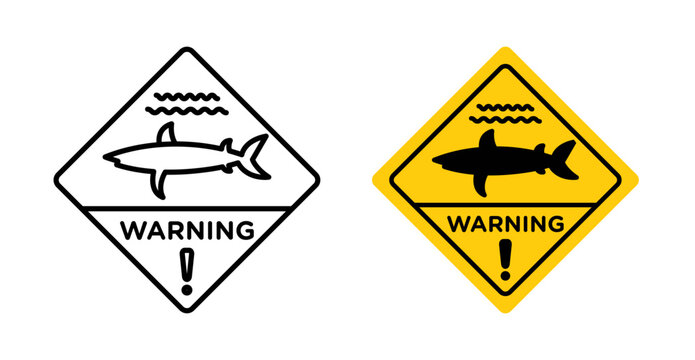 Shark warning sign flat outline in black