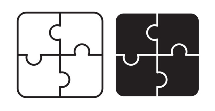 Puzzle piece icon flat outline in black