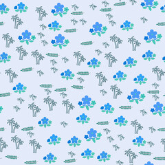 Fototapeta premium Blue flowers and palm trees pattern