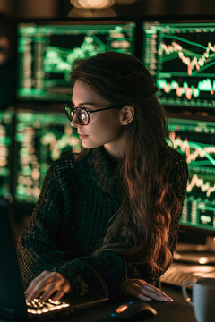 marketer using machine learning customer segmentation dashboard, realistic office photo