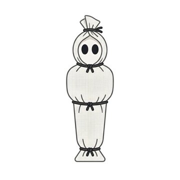 Cute Cartoon Pocong Illustration - Traditional Indonesian Shrouded Ghost Character Vector Isolated on White Background for Halloween and Horror Themes