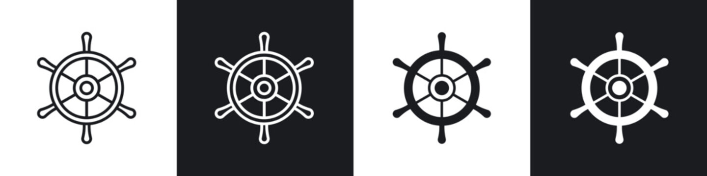 Ship wheel icon flat outline in black