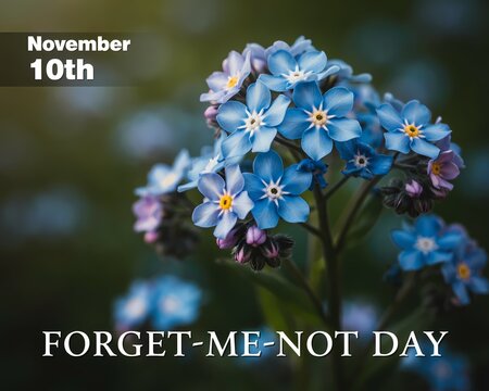 Beautiful blue forget me not flowers celebrating november 10th forget me not day