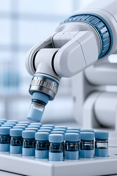 robot learning object recognition in laboratory, realistic robotics research photo