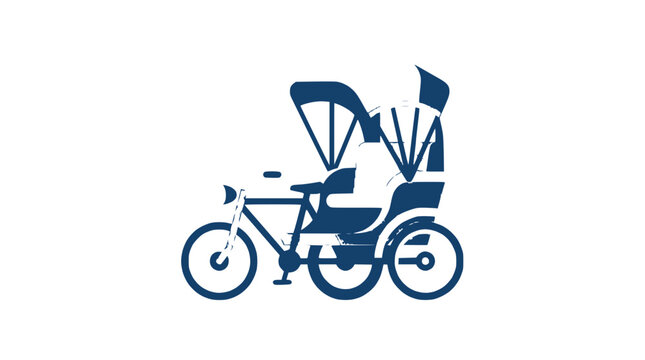 Hand-drawn blue rickshaw icon isolated on transparent background, traditional transport symbol, vector illustration