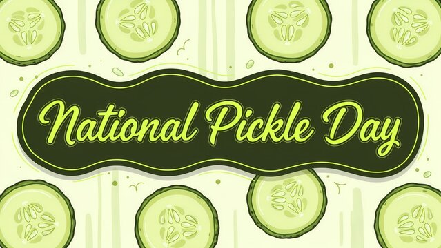 National pickle day celebration graphic with fresh green cucumber slices pattern background
