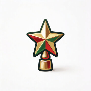 Gold Christmas star tree topper with red and green accents